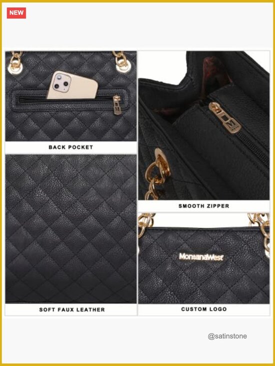 Quilted Faux Leather Tote Bag with Golden Chain Handles  Faux Leather Medium Tote Bag Quilted Chain Handbag Shoulder Purse